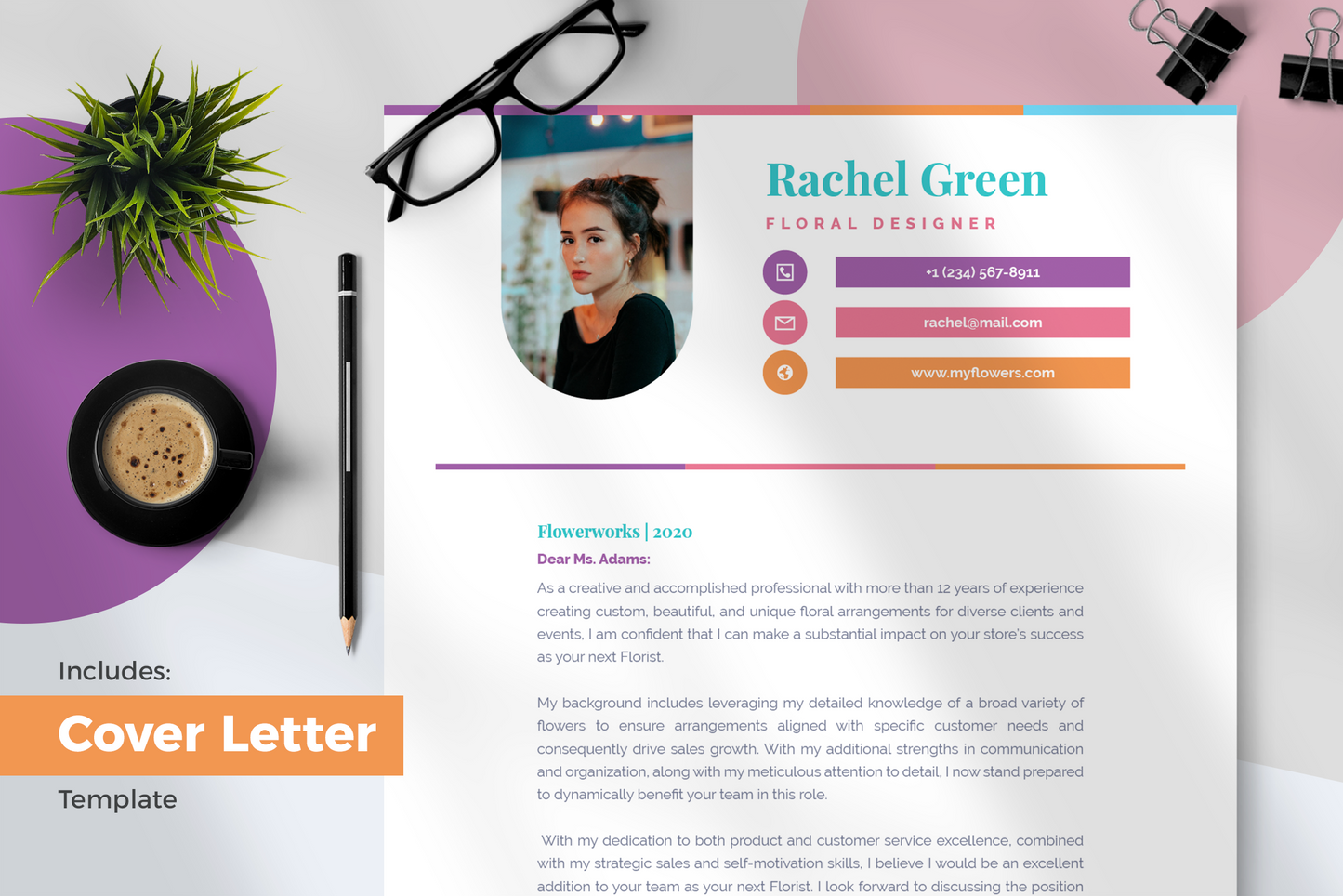 Zoe Resume + Cover Letter Template Infographics PowerPoint templates