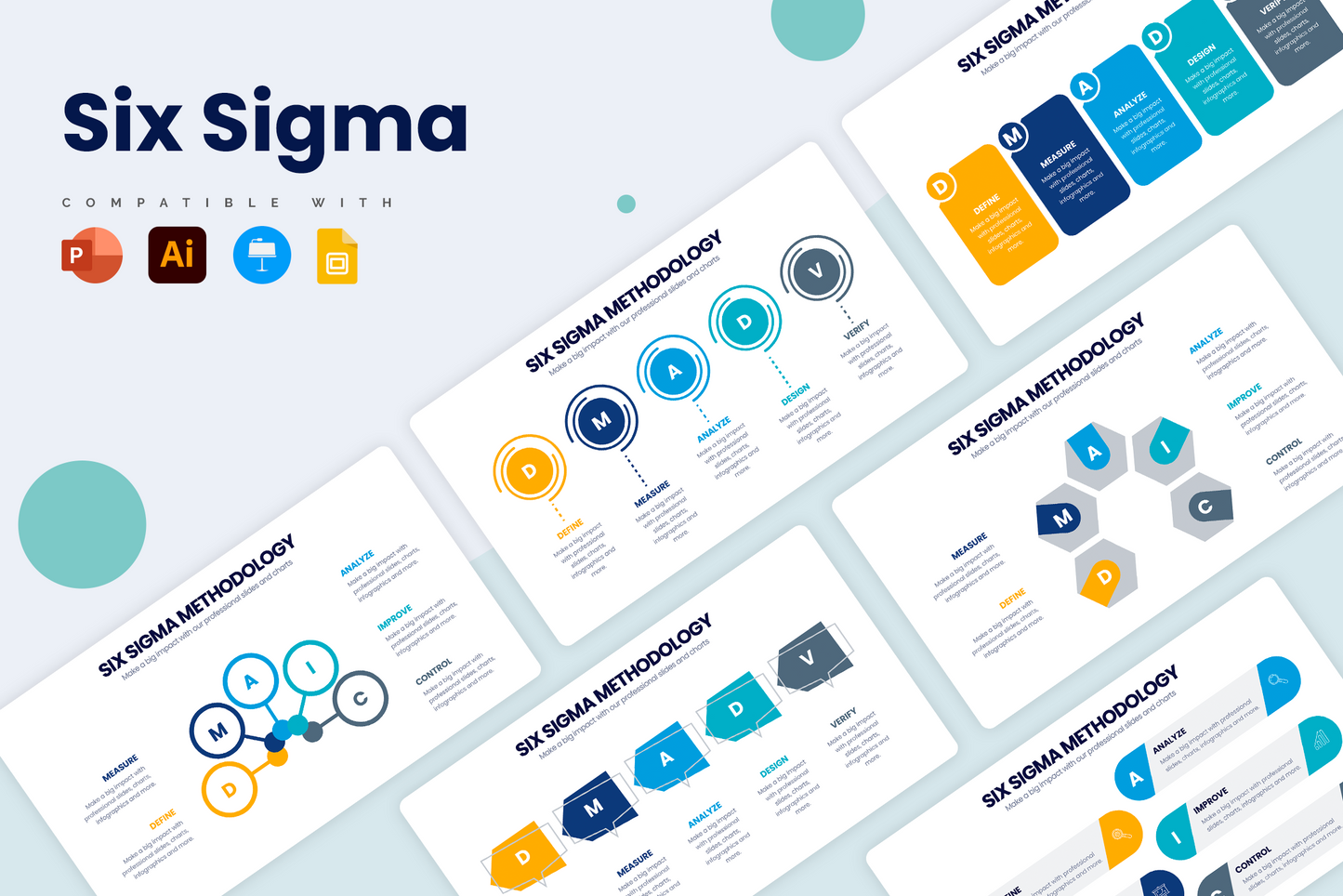 Six Sigma Methodology for PowerPoint Keynote Google Slides and Illustrator Infographic templates
