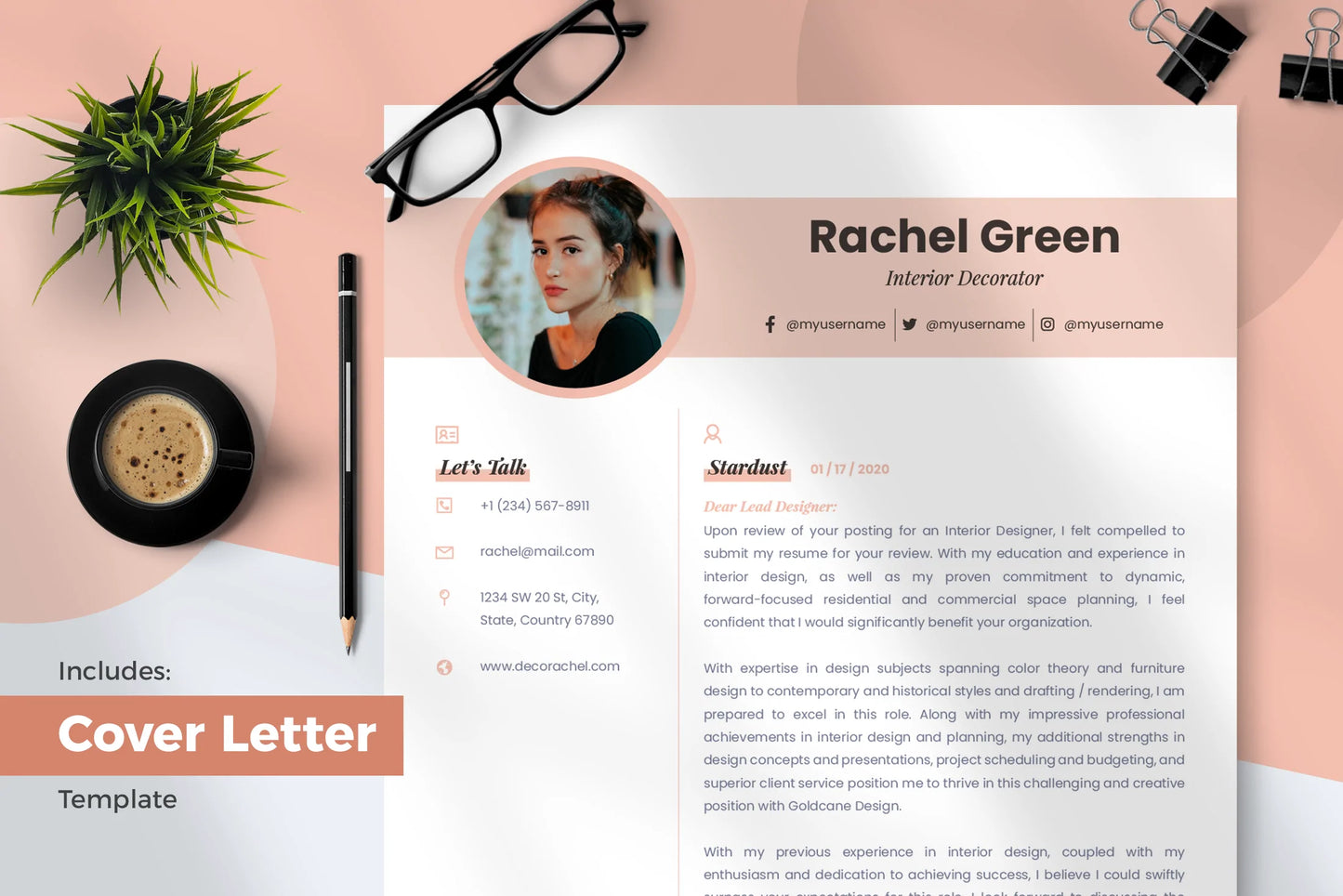 Aria Resume + Cover Letter Template Infographics template