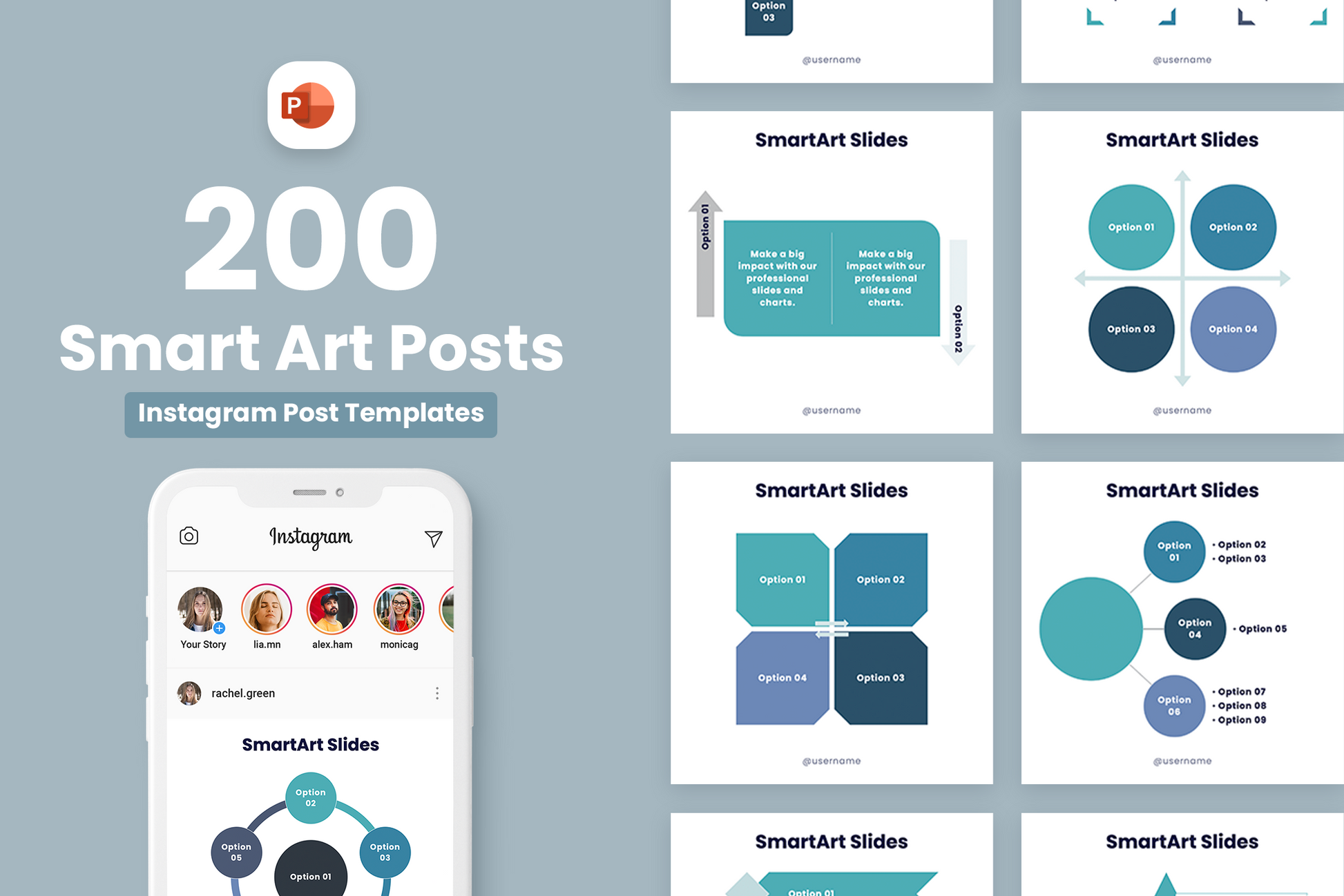 Square Smart Art Posts Infographic Templates PowerPoint slides