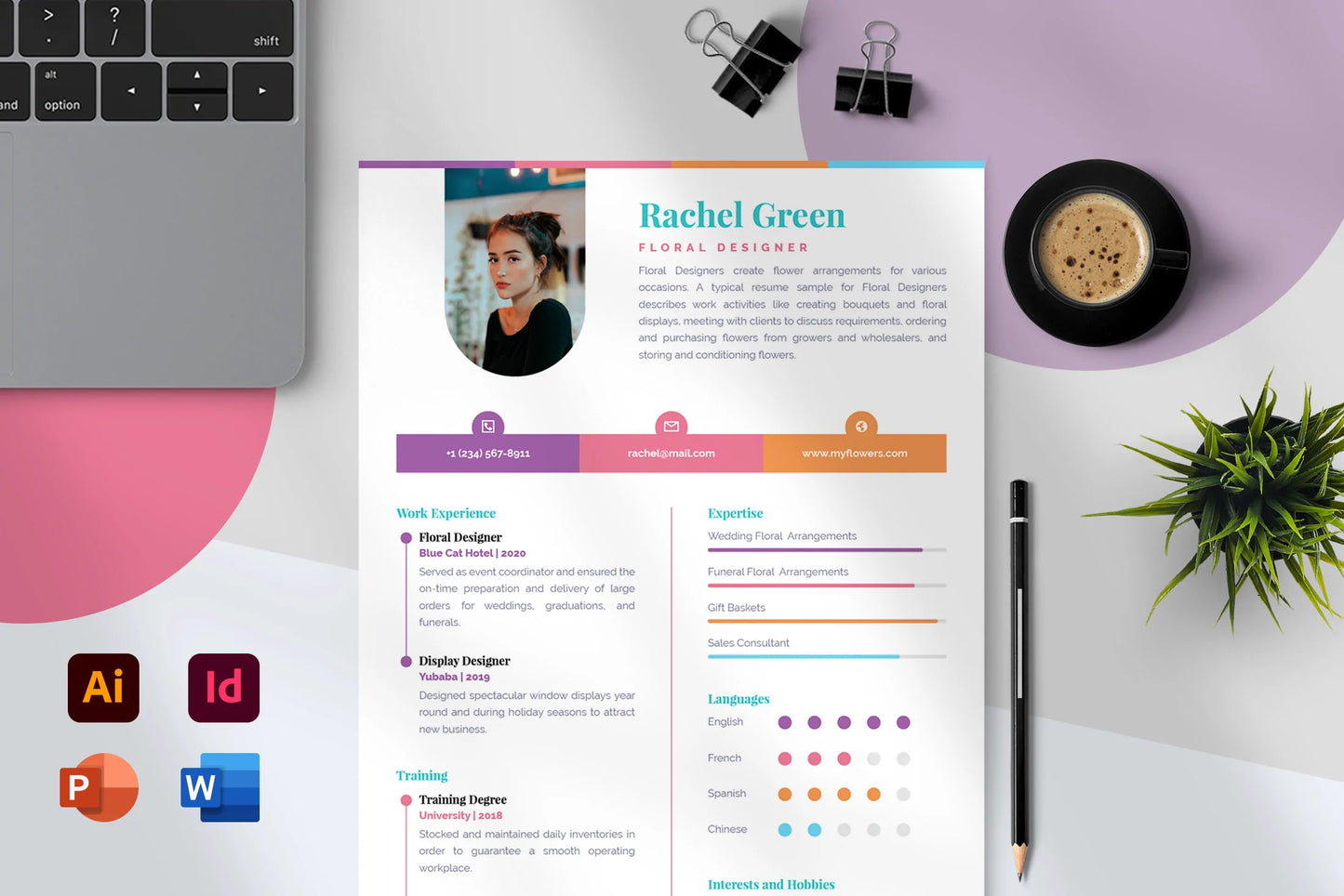 Zoe Resume + Cover Letter Template Infographics PowerPoint templates