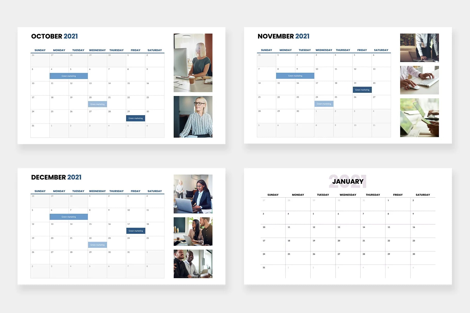 Calendar 2021 Slides Infographics PowerPoint templates
