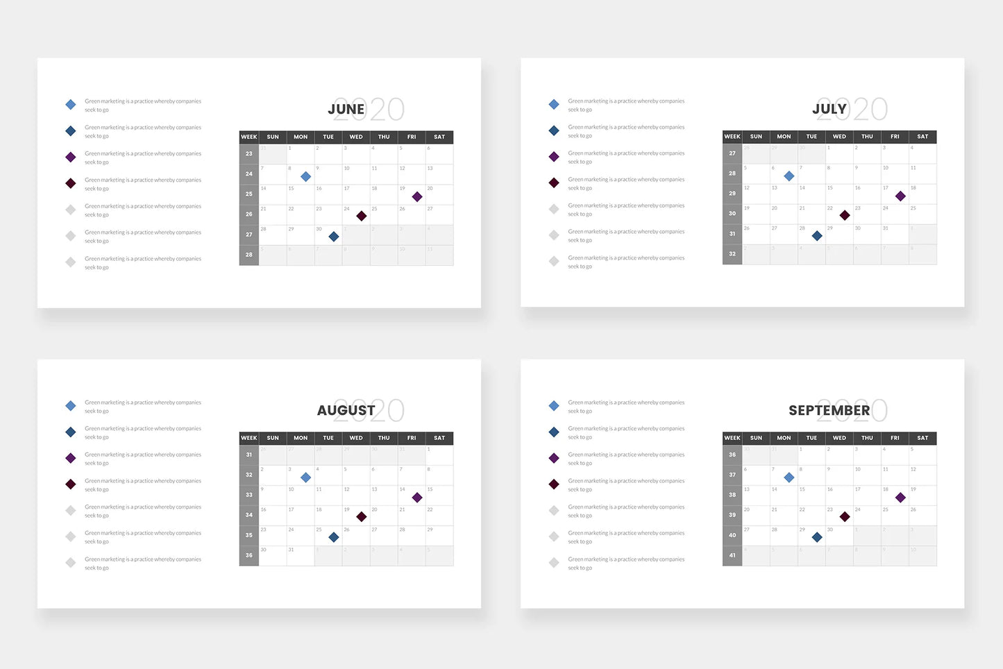 Calendar 2020 Slides Infographics PowerPoint templates