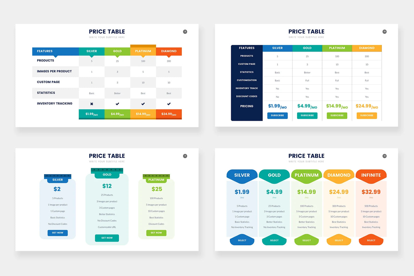 Pricing Table Infographic templates